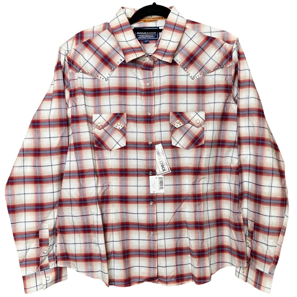 NWT Western Panhandle Rough Stock Pearl Snap Cowgirl Sawtooth Shirt Women XL Red